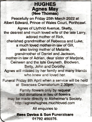 Obituary Wife of Larry Hughes